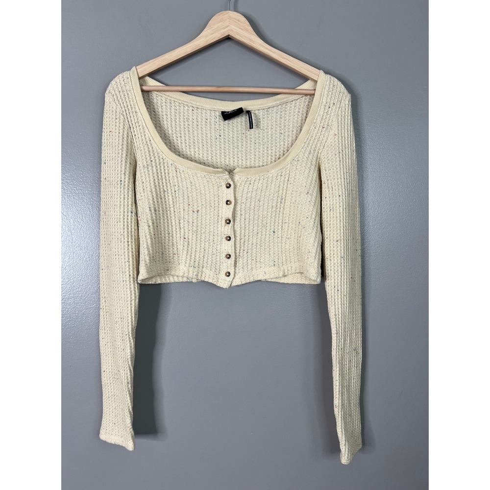 Out from‎ under urban outfitters speckled waffle knit cardigan shirt small crop